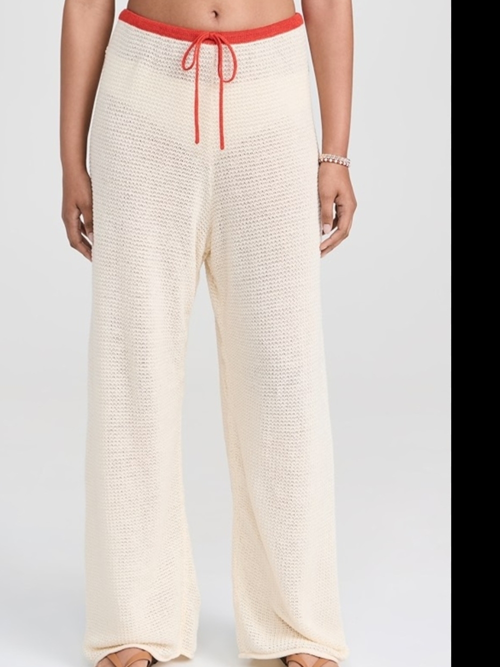 Onia Cream Crochet Swim Coverup Pants with Red Waistband